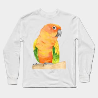 sun parakeet watercolor bird portrait painting Long Sleeve T-Shirt